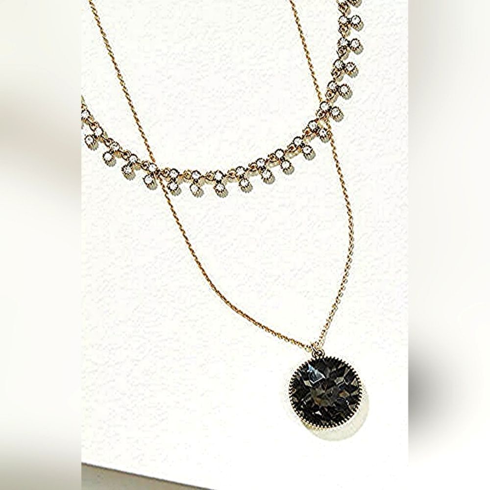 ANN TAYLOR LOFT DOUBLE LAYERED CRYSTAL NECKLACE NWT 17 1/2" + 2 3/4"